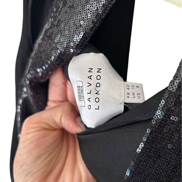 Galvan London Black Soft Crepe V-Neck Sequin Scarf Sleeveless Cortado Top Size 8 - Picture 12 of 14